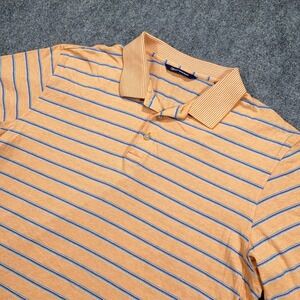 Cutter & Buck Polo Shirt Mens L Orange Striped Casual Golf Rugby Preppy Stretch